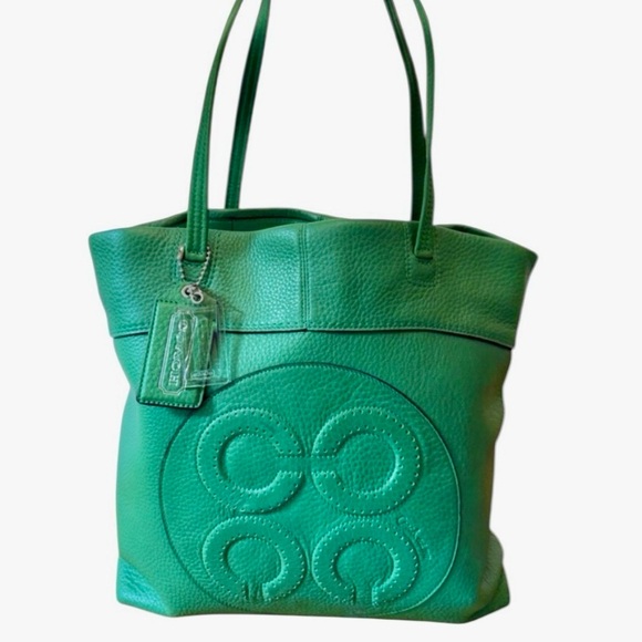 Coach Handbags - Coach Julia Op Art Perry Leather Tote Rare Green Colorway Authentic Large EUC